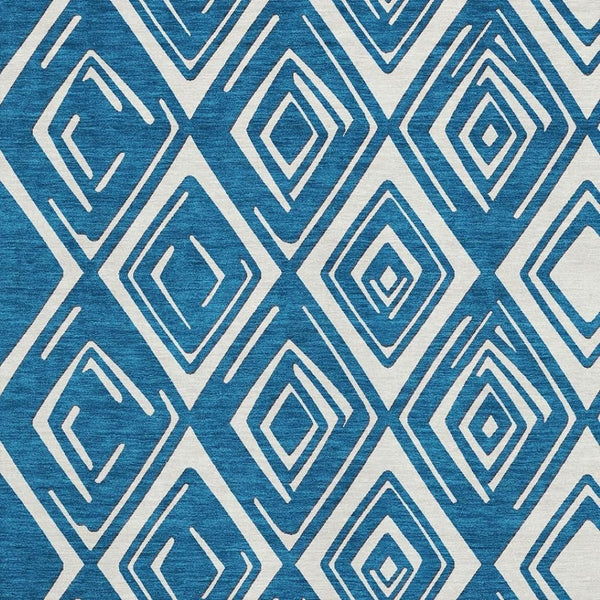 HomeRoots 9' X 12' Navy Blue Ivory Geometric Area Rug - Washable, UV-Protected, Durable & Stylish for Homes 668420