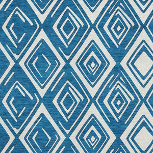 HomeRoots 10' X 14' Stylish Navy Blue & Ivory Geometric Washable Area Rug with UV Protection for Any Room 668421