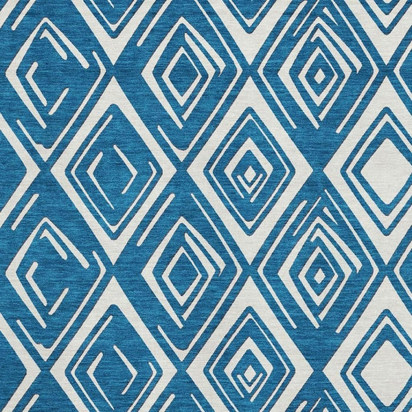 HomeRoots 10' X 14' Stylish Navy Blue & Ivory Geometric Washable Area Rug with UV Protection for Any Room 668421