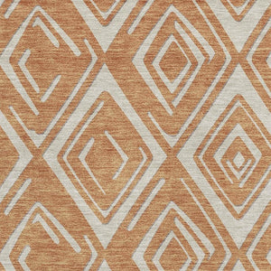 HomeRoots 5' X 8' Geometric Rust and Ivory Washable Area Rug with UV Protection - Stylish, Durable, and Easy Care! 668423