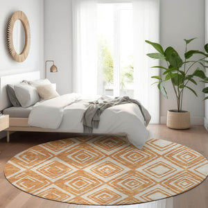 HomeRoots 8' Washable Round Rug in Rust and Ivory - Modern Geometric Design with UV Protection & Durability 668424