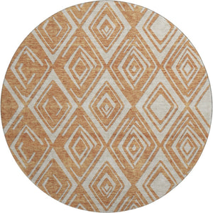 HomeRoots 8' Washable Round Rug in Rust and Ivory - Modern Geometric Design with UV Protection & Durability 668424