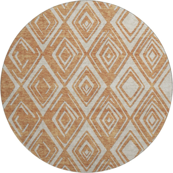 HomeRoots 8' Washable Round Rug in Rust and Ivory - Modern Geometric Design with UV Protection & Durability 668424