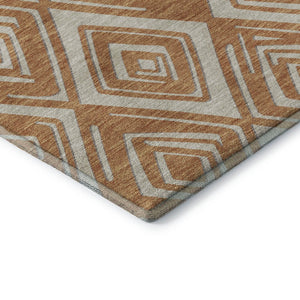 HomeRoots 8' Washable Round Rug in Rust and Ivory - Modern Geometric Design with UV Protection & Durability 668424