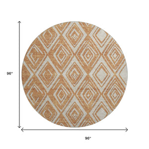 HomeRoots 8' Washable Round Rug in Rust and Ivory - Modern Geometric Design with UV Protection & Durability 668424