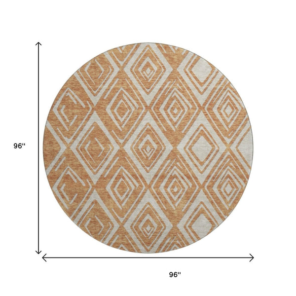 HomeRoots 8' Washable Round Rug in Rust and Ivory - Modern Geometric Design with UV Protection & Durability 668424