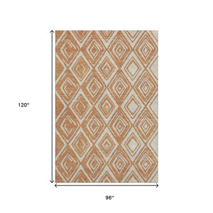 HomeRoots 8' X 10' Stylish Rust and Ivory Geometric Area Rug – Washable, UV-Protected, Perfect for Busy Homes! 668425