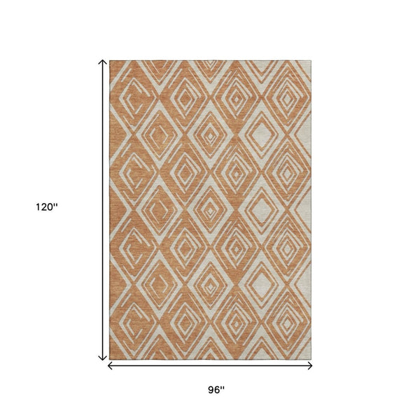 HomeRoots 8' X 10' Stylish Rust and Ivory Geometric Area Rug – Washable, UV-Protected, Perfect for Busy Homes! 668425