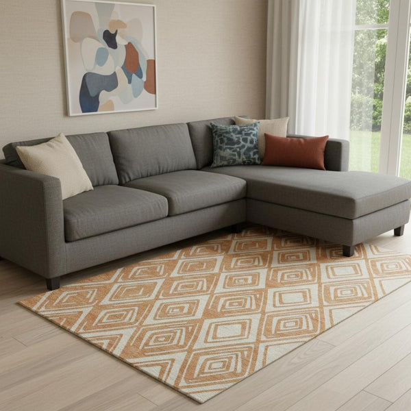 HomeRoots 8' X 10' Stylish Rust and Ivory Geometric Area Rug – Washable, UV-Protected, Perfect for Busy Homes! 668425