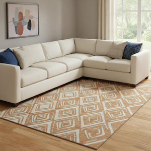 HomeRoots 9' X 12' Stylish Rust and Ivory Geometric Area Rug - Durable, Washable, UV Protected for Modern Homes 668426