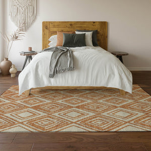 HomeRoots 9' X 12' Stylish Rust and Ivory Geometric Area Rug - Durable, Washable, UV Protected for Modern Homes 668426