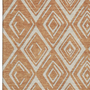 HomeRoots 9' X 12' Stylish Rust and Ivory Geometric Area Rug - Durable, Washable, UV Protected for Modern Homes 668426