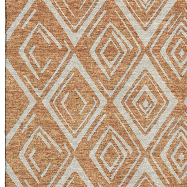 HomeRoots 9' X 12' Stylish Rust and Ivory Geometric Area Rug - Durable, Washable, UV Protected for Modern Homes 668426