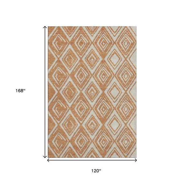 HomeRoots 10' X 14' Stylish Rust & Ivory Geometric Area Rug - Washable, UV Protected, Perfect for Families! 668427