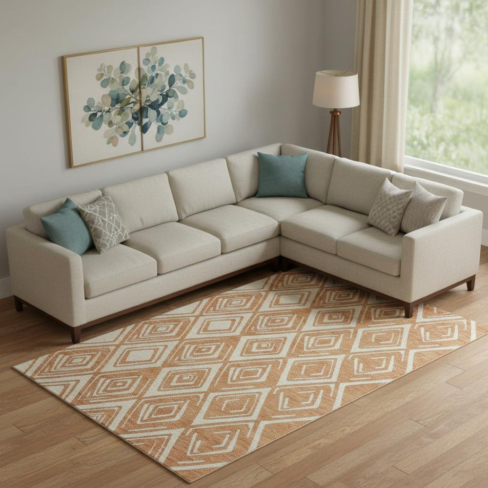 HomeRoots 10' X 14' Stylish Rust & Ivory Geometric Area Rug - Washable, UV Protected, Perfect for Families! 668427