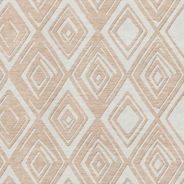 HomeRoots 5' X 8' Peach & Ivory Geometric Washable Area Rug | UV Protection & Durable Design for High Traffic Areas 668429