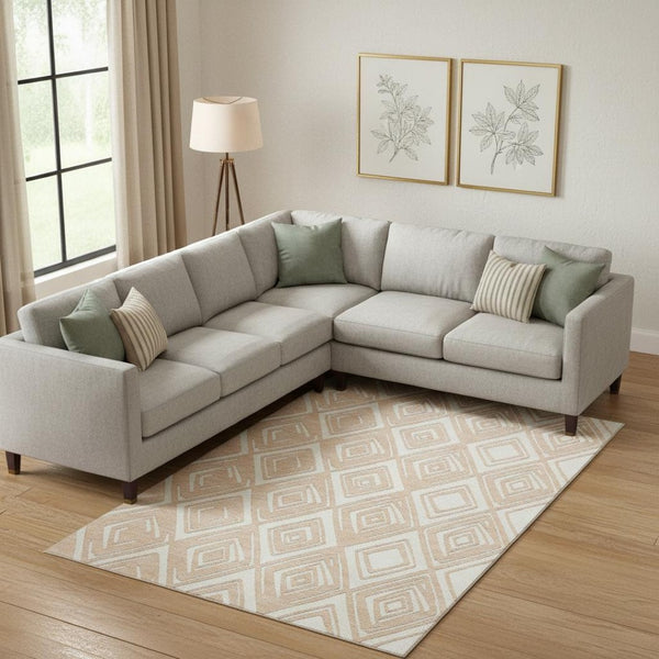 HomeRoots 8' X 10' Peach & Ivory Geometric Area Rug – Stylish, Washable, UV-Protected for Busy Homes & Pets 668431