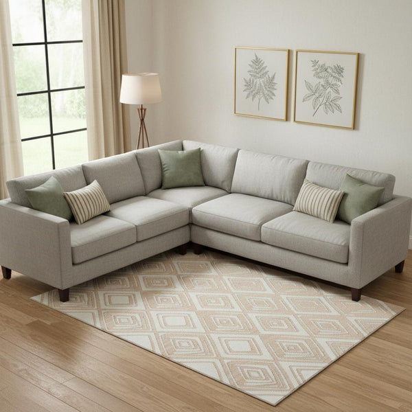 HomeRoots 8' X 10' Peach & Ivory Geometric Area Rug – Stylish, Washable, UV-Protected for Busy Homes & Pets 668431