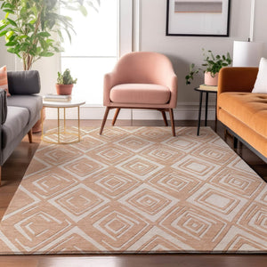 HomeRoots 8' X 10' Peach & Ivory Geometric Area Rug – Stylish, Washable, UV-Protected for Busy Homes & Pets 668431