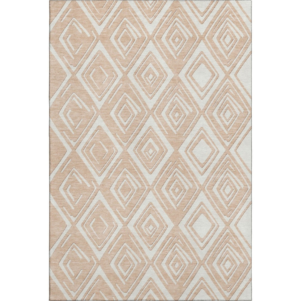 HomeRoots 8' X 10' Peach & Ivory Geometric Area Rug – Stylish, Washable, UV-Protected for Busy Homes & Pets 668431