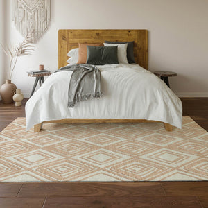 HomeRoots 8' X 10' Peach & Ivory Geometric Area Rug – Stylish, Washable, UV-Protected for Busy Homes & Pets 668431