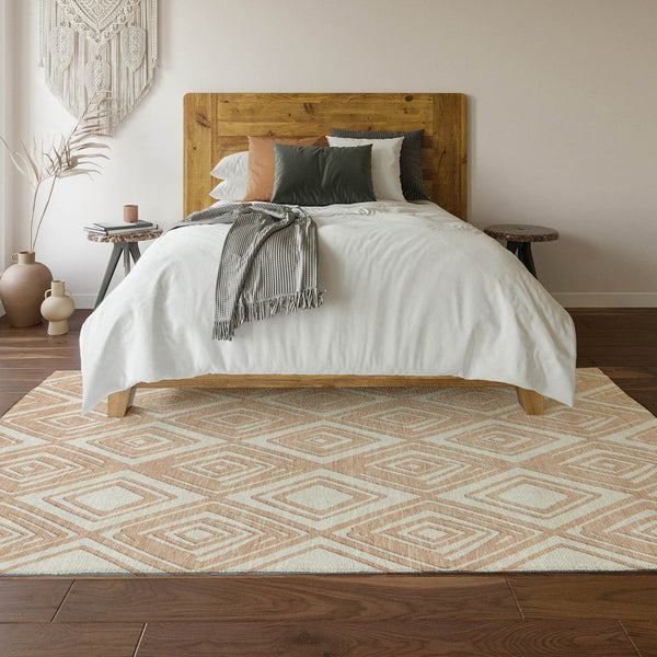 HomeRoots 8' X 10' Peach & Ivory Geometric Area Rug – Stylish, Washable, UV-Protected for Busy Homes & Pets 668431