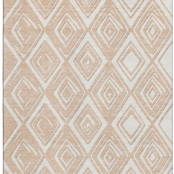 HomeRoots 8' X 10' Peach & Ivory Geometric Area Rug – Stylish, Washable, UV-Protected for Busy Homes & Pets 668431