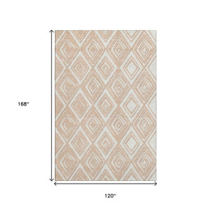 HomeRoots 10' x 14' Peach & Ivory Geometric Area Rug - Washable, UV-Protected, Stain-Resistant for Active Homes 668433