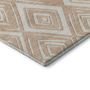 HomeRoots 10' x 14' Peach & Ivory Geometric Area Rug - Washable, UV-Protected, Stain-Resistant for Active Homes 668433