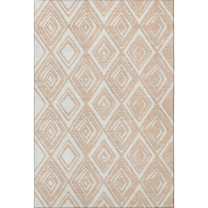 HomeRoots 10' x 14' Peach & Ivory Geometric Area Rug - Washable, UV-Protected, Stain-Resistant for Active Homes 668433