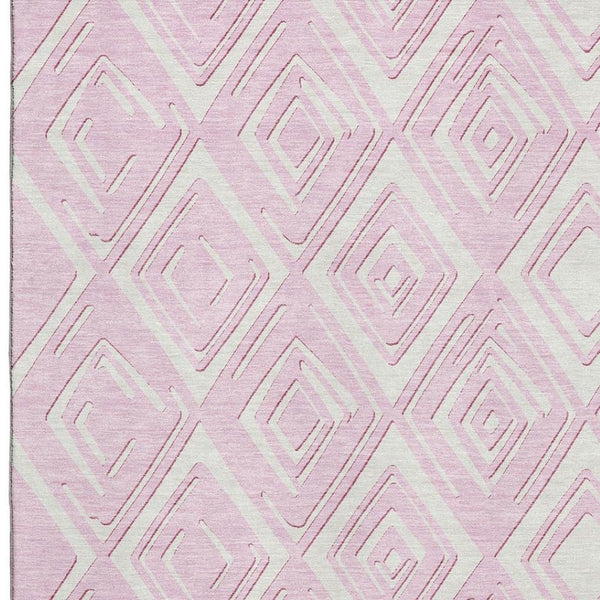 HomeRoots 5' X 8' Pink and Ivory Geometric Area Rug - Stain-Resistant, UV-Protected, Easy-Care for Homes 668435