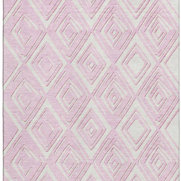 HomeRoots 5' X 8' Pink and Ivory Geometric Area Rug - Stain-Resistant, UV-Protected, Easy-Care for Homes 668435