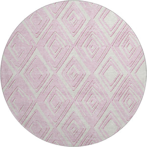 HomeRoots 8' Pink and Ivory Geometric Round Rug - Washable, UV Protected, Soft, and Stain Resistant for Style! 668436