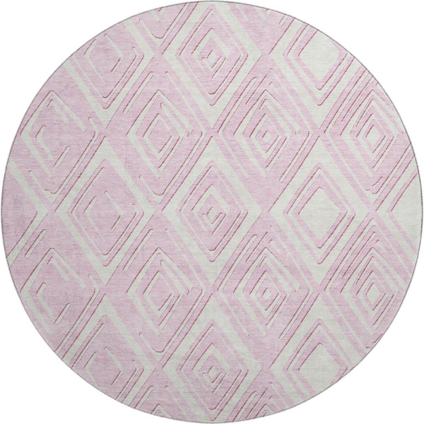 HomeRoots 8' Pink and Ivory Geometric Round Rug - Washable, UV Protected, Soft, and Stain Resistant for Style! 668436