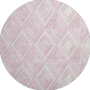 HomeRoots 8' Pink and Ivory Geometric Round Rug - Washable, UV Protected, Soft, and Stain Resistant for Style! 668436