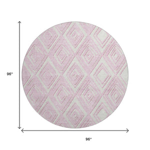 HomeRoots 8' Pink and Ivory Geometric Round Rug - Washable, UV Protected, Soft, and Stain Resistant for Style! 668436