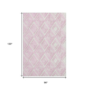 HomeRoots 8' X 10' Washable Pink & Ivory Geometric Area Rug - Durable, Stain Resistant & UV Protected Design 668437