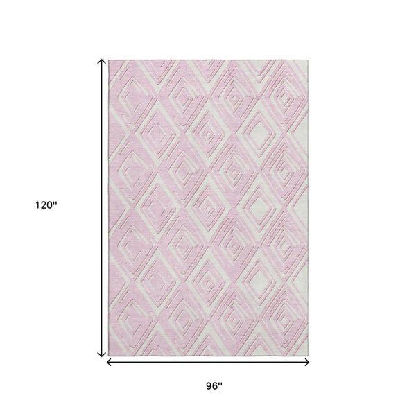 HomeRoots 8' X 10' Washable Pink & Ivory Geometric Area Rug - Durable, Stain Resistant & UV Protected Design 668437