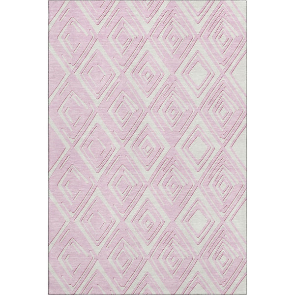 HomeRoots 8' X 10' Washable Pink & Ivory Geometric Area Rug - Durable, Stain Resistant & UV Protected Design 668437