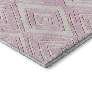HomeRoots 8' X 10' Washable Pink & Ivory Geometric Area Rug - Durable, Stain Resistant & UV Protected Design 668437