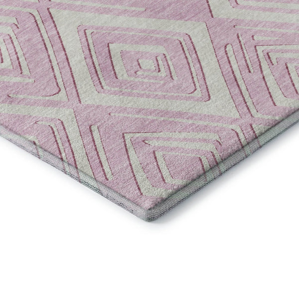 HomeRoots 8' X 10' Washable Pink & Ivory Geometric Area Rug - Durable, Stain Resistant & UV Protected Design 668437