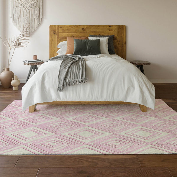 HomeRoots 8' X 10' Washable Pink & Ivory Geometric Area Rug - Durable, Stain Resistant & UV Protected Design 668437