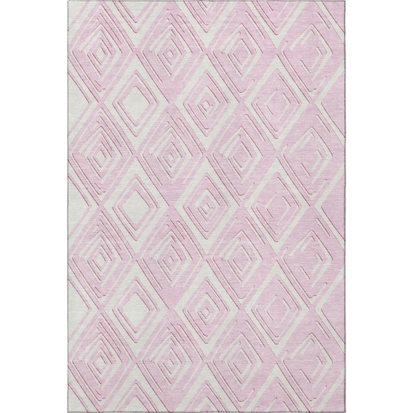 HomeRoots 8' X 10' Washable Pink & Ivory Geometric Area Rug - Durable, Stain Resistant & UV Protected Design 668437