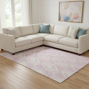 HomeRoots 9' X 12' Stylish Pink And Ivory Geometric Area Rug – Washable, UV Protected, Perfect for Busy Homes! 668438