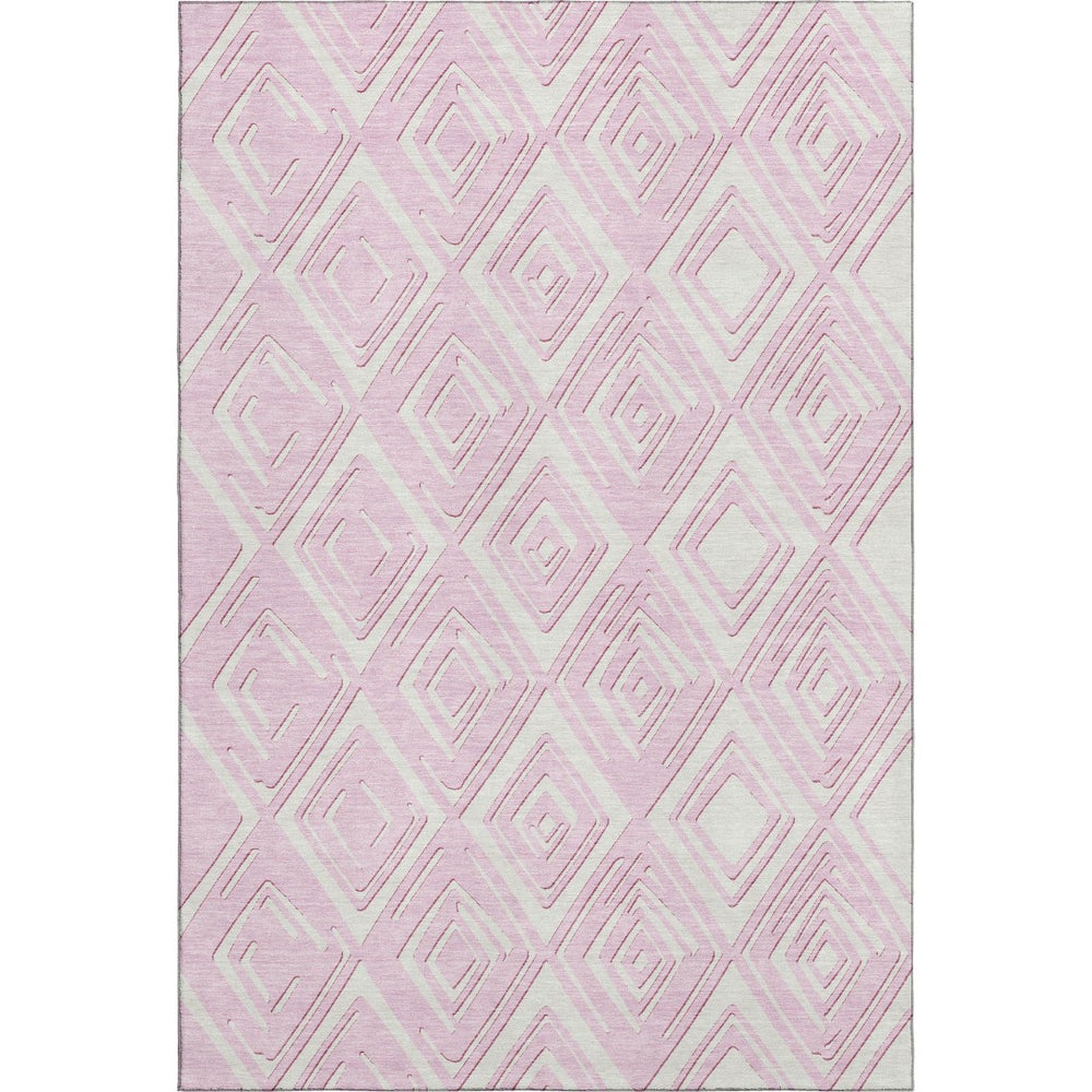 HomeRoots 9' X 12' Stylish Pink And Ivory Geometric Area Rug – Washable, UV Protected, Perfect for Busy Homes! 668438