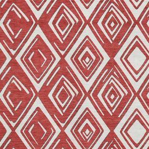 HomeRoots 5' X 8' Red And Ivory Geometric Washable Area Rug - Stylish, Durable, UV-Protected for Modern Homes 668441
