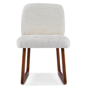 English Elm Dining Chair Set of 2 Boucle Upholstered with Sculptural Curved Wooden Legs N779P370775B