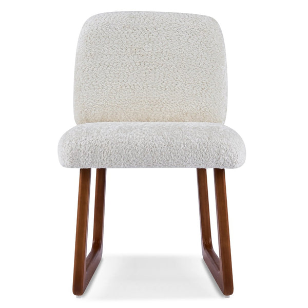 English Elm Dining Chair Set of 2 Boucle Upholstered with Sculptural Curved Wooden Legs N779P370775B
