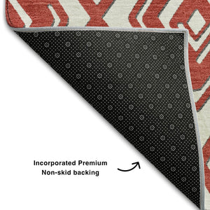 HomeRoots 8' Bold Red and Ivory Geometric Round Rug - Washable, UV Protected, Stain Resistant for Any Space 668442