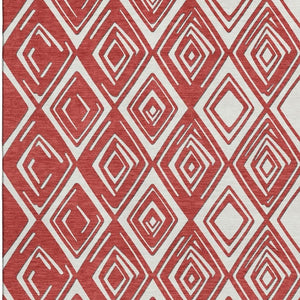 HomeRoots 8' X 10' Red And Ivory Geometric Area Rug – Washable, UV-Protected, Ideal for Homes with Kids & Pets 668443